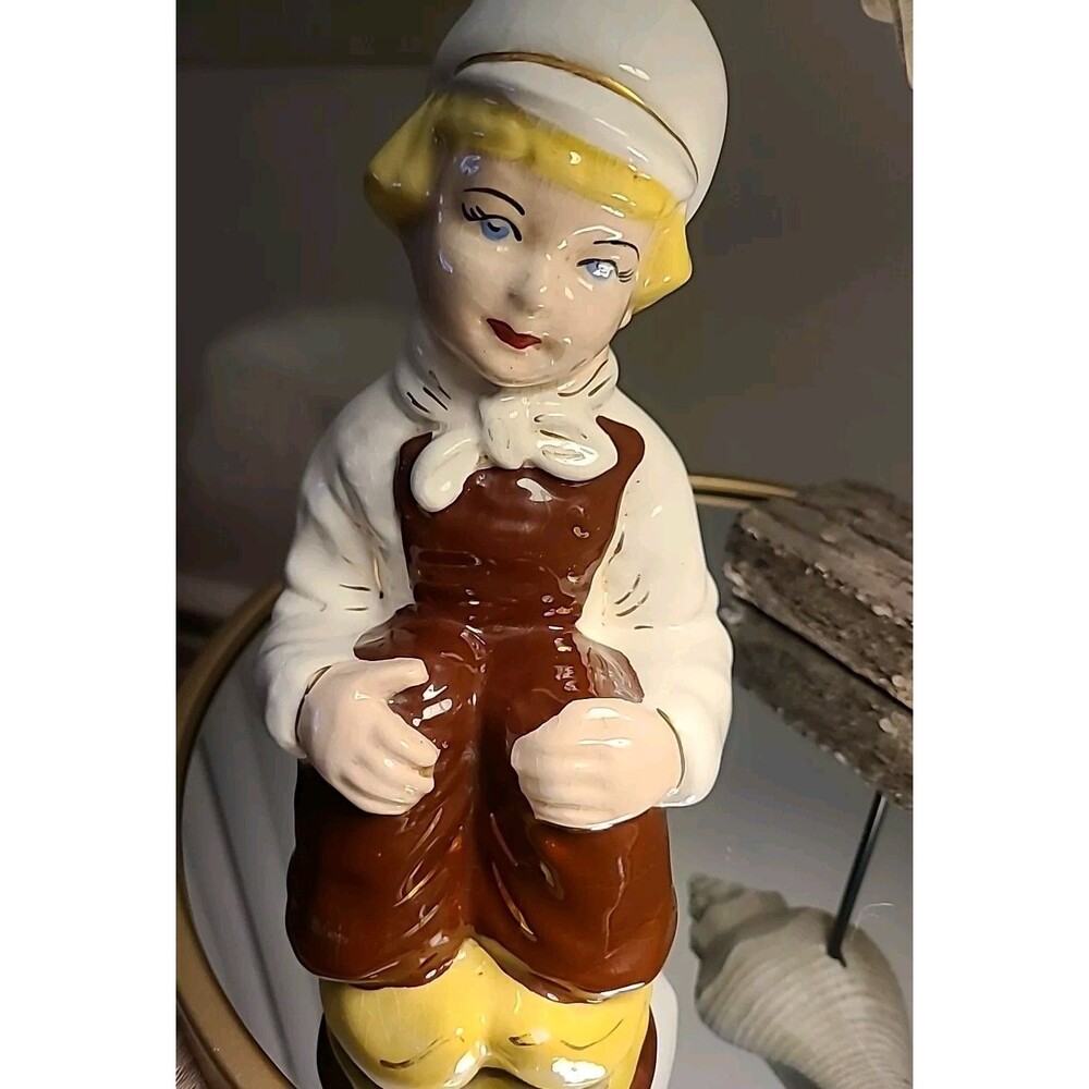 Porcelain Dutch Boy Sitting *9 In. TALL* VINTAGE C1940s Hand Painted CUTE!